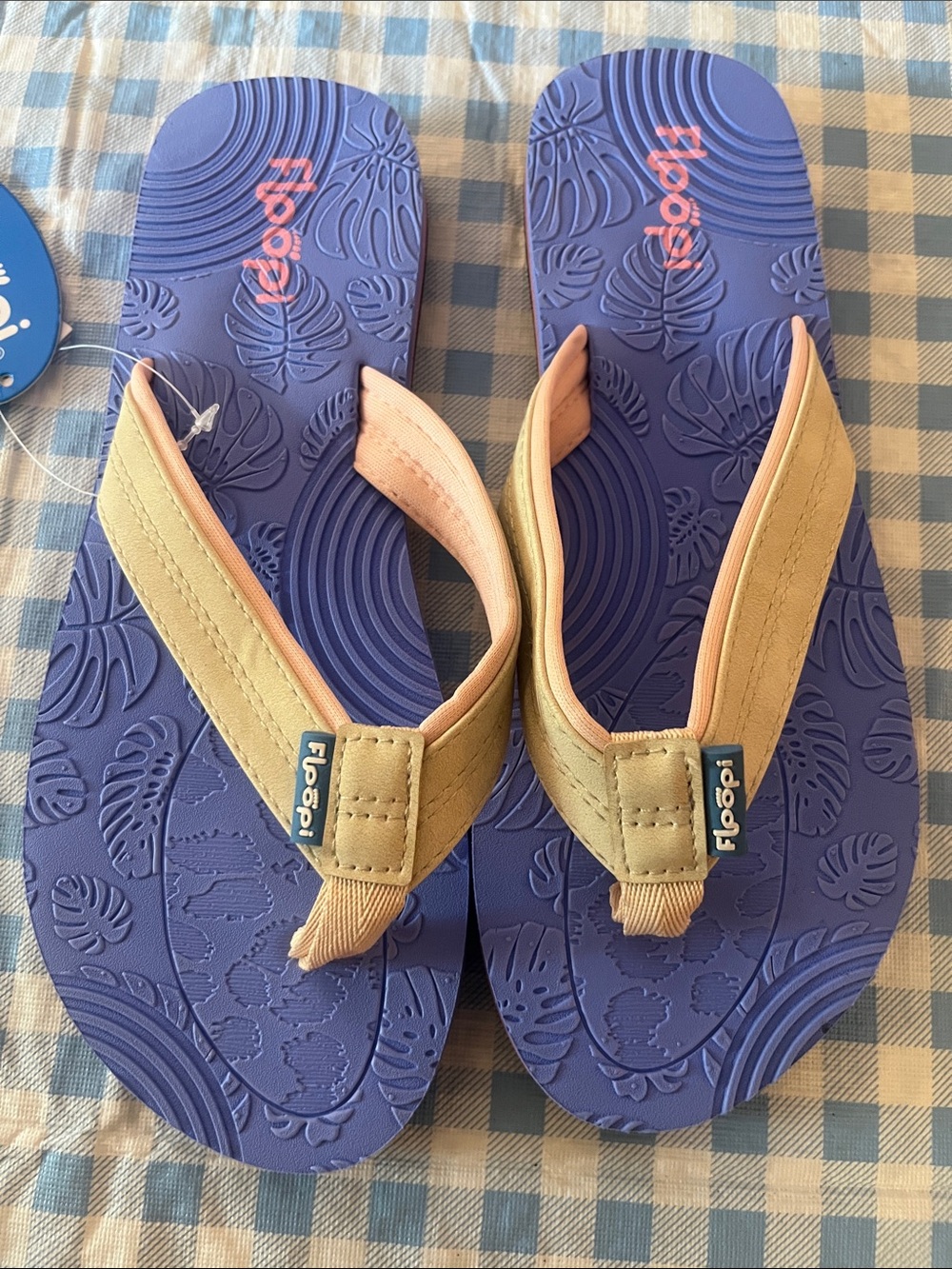 Floopi cream pink purple Flip-Flops with Beige Straps